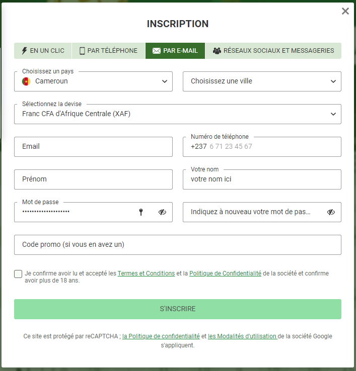 Inscription linebet Cameroun par email